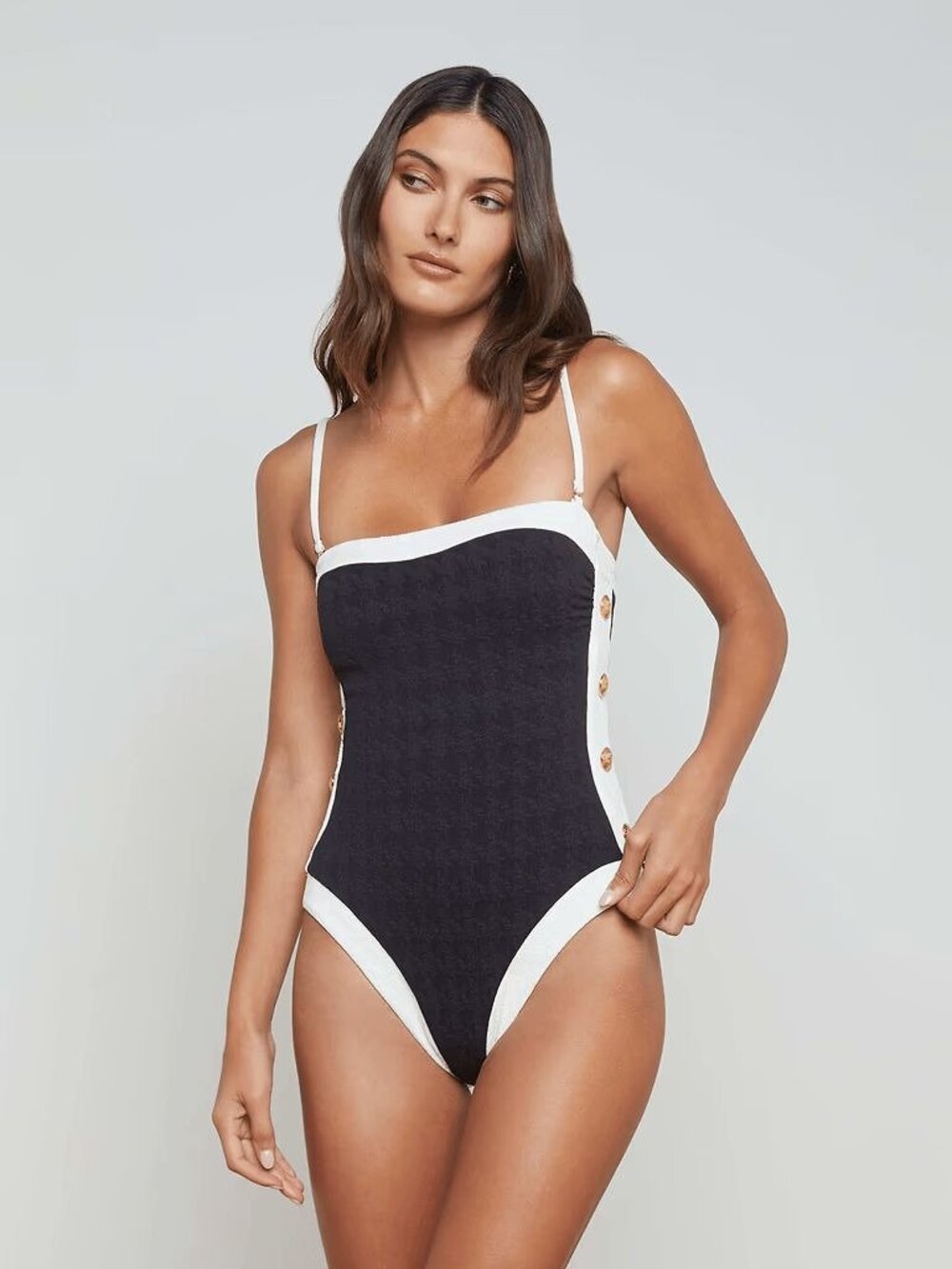NWT L'Agence Tory Bandeau One-Piece Swimsuit Black/White Size XL; M; S